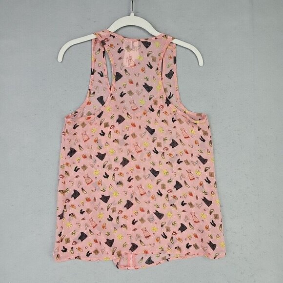 Full Tilt Tank Top Womens M Pink Allover Girly Print Chiffon Racerback Cute Fun - Picture 6 of 6